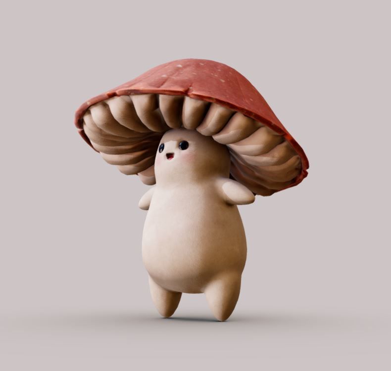 Cute Mushroom Low-poly 3D model_1