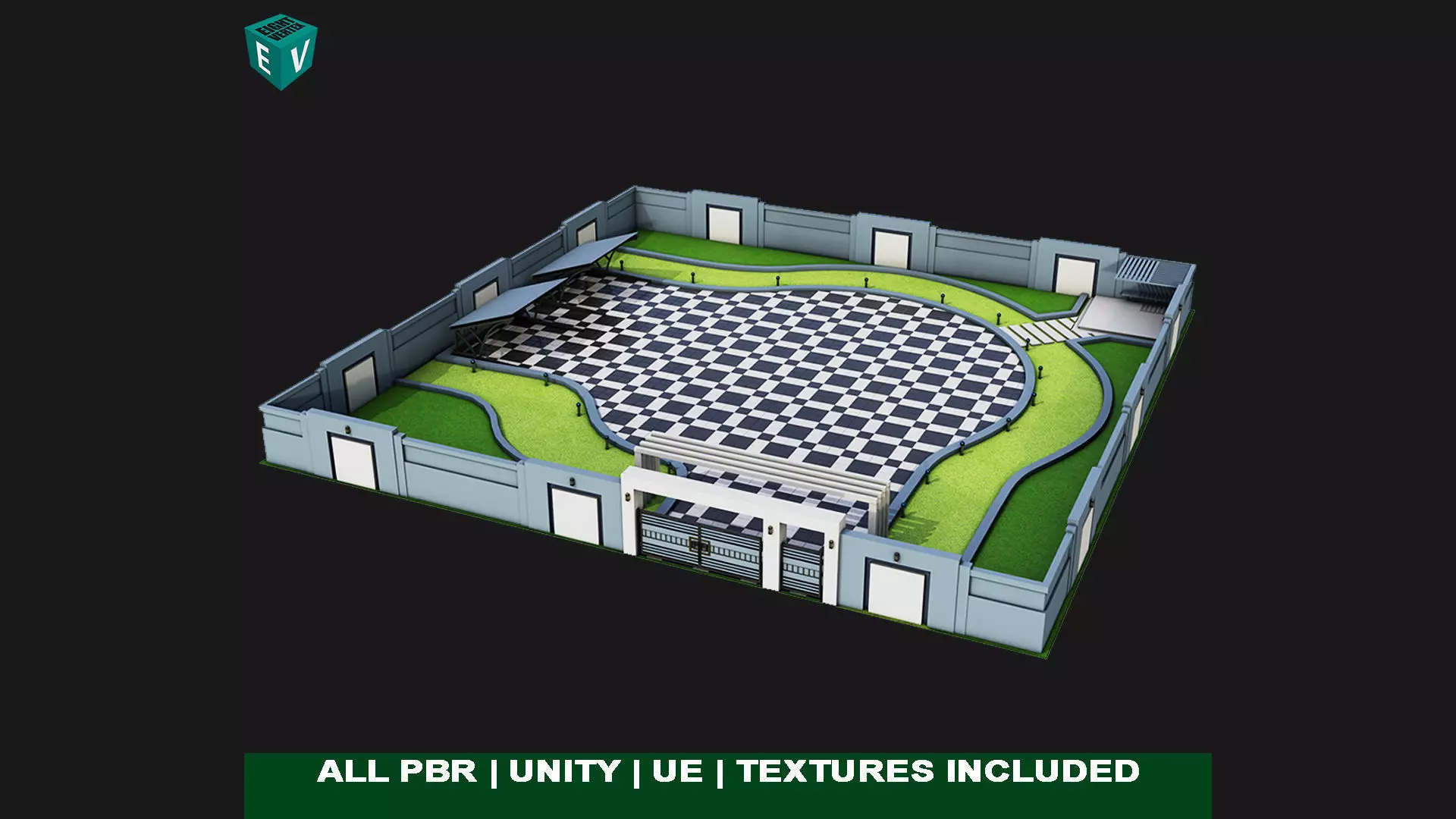 Compound wall 02 All PBR Unity UE Textures Included Low-poly 3D model_0