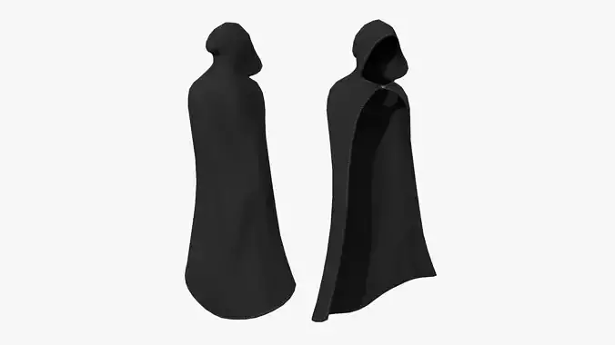 Medieval Cloak A01 Full Black - Fantasy Character Design Low-poly 3D model