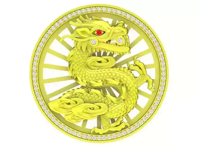 A4689 Fengshui Zodiac Lucky Diamond Dragon Pendant 3D Model