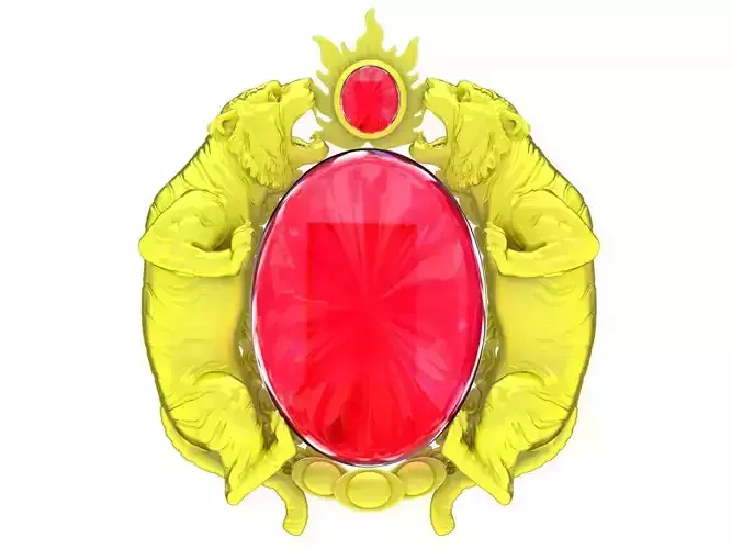 A4690 Fengshui Zodiac Oval Gemstone Tiger Pendant 3D Model