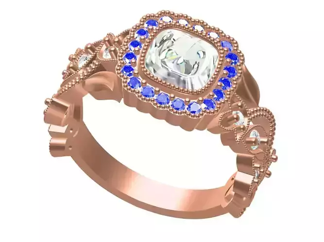 Beautiful And Unique Cushion Halo Engagement Ring