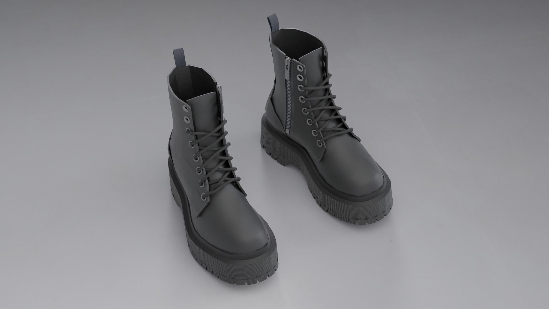 Dark Leather Boots Low-poly 3D model_8