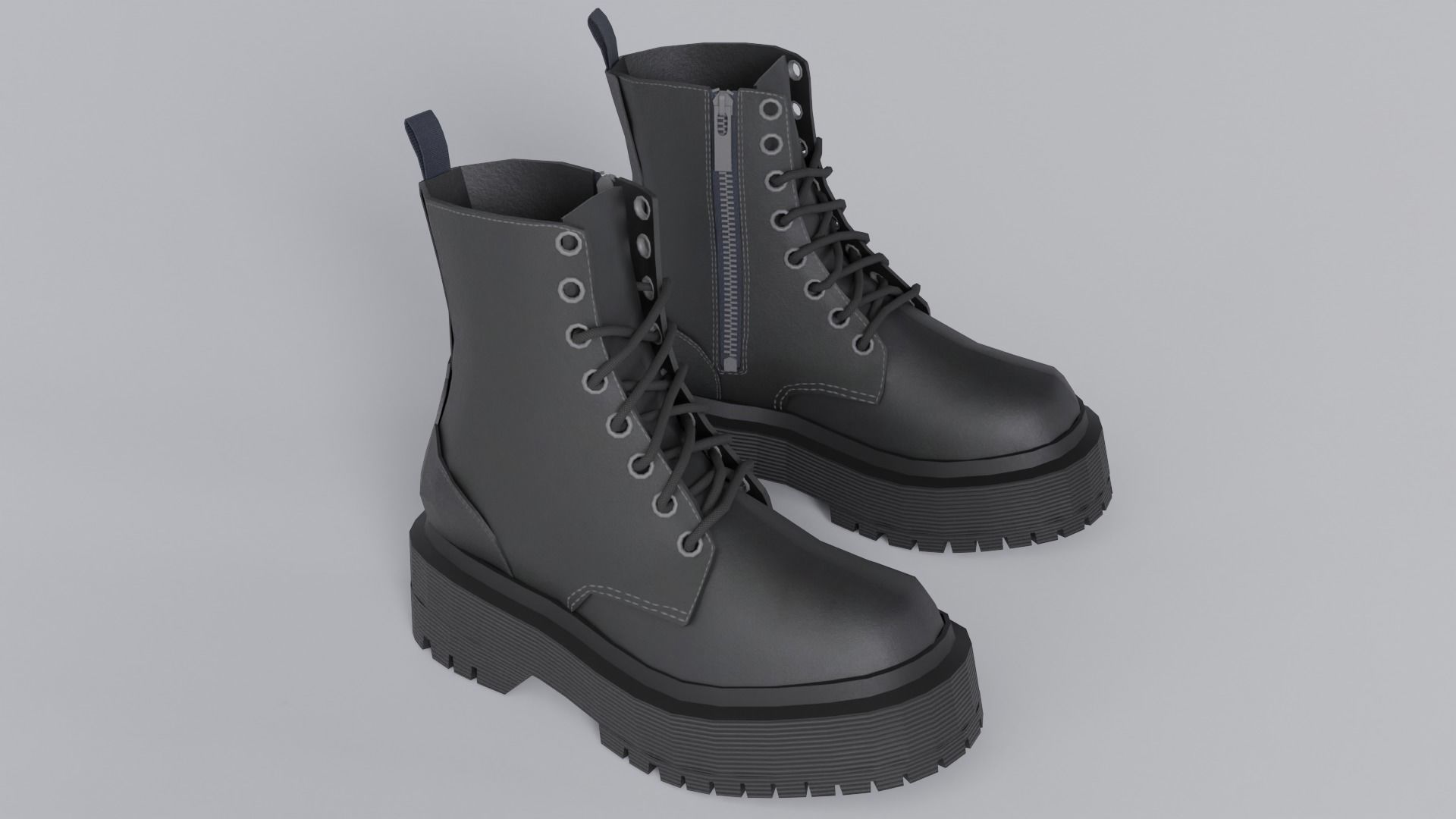 Dark Leather Boots Low-poly 3D model_4