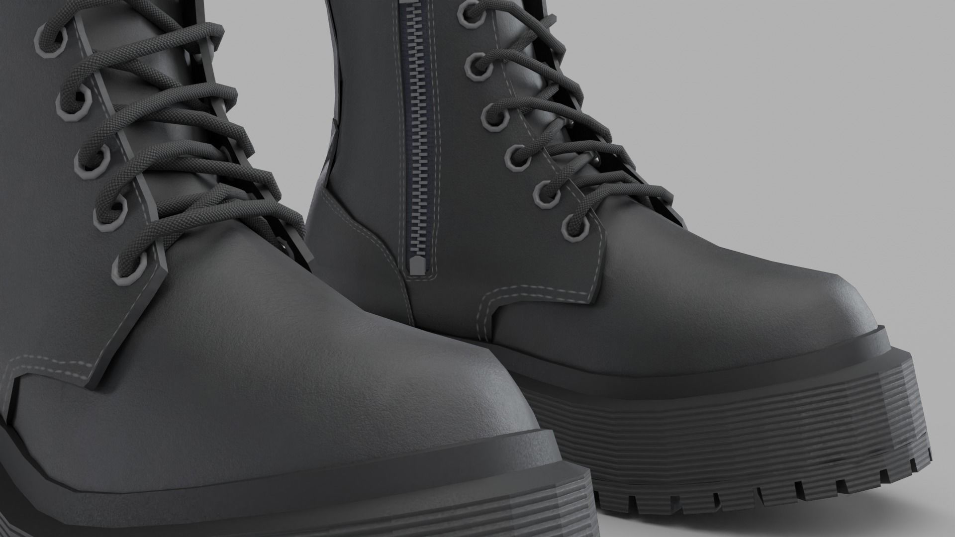 Dark Leather Boots Low-poly 3D model_9