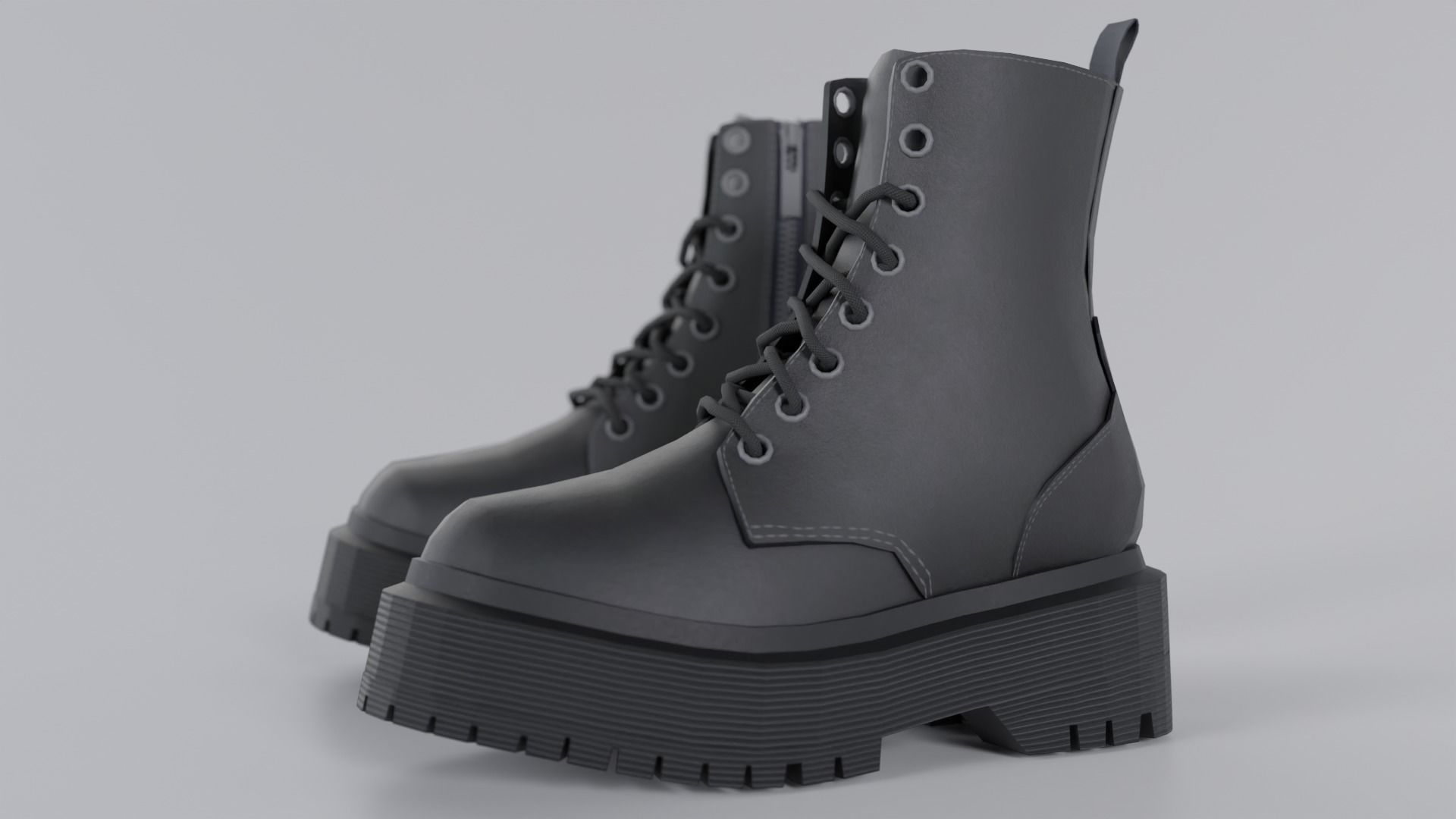 Dark Leather Boots Low-poly 3D model_3