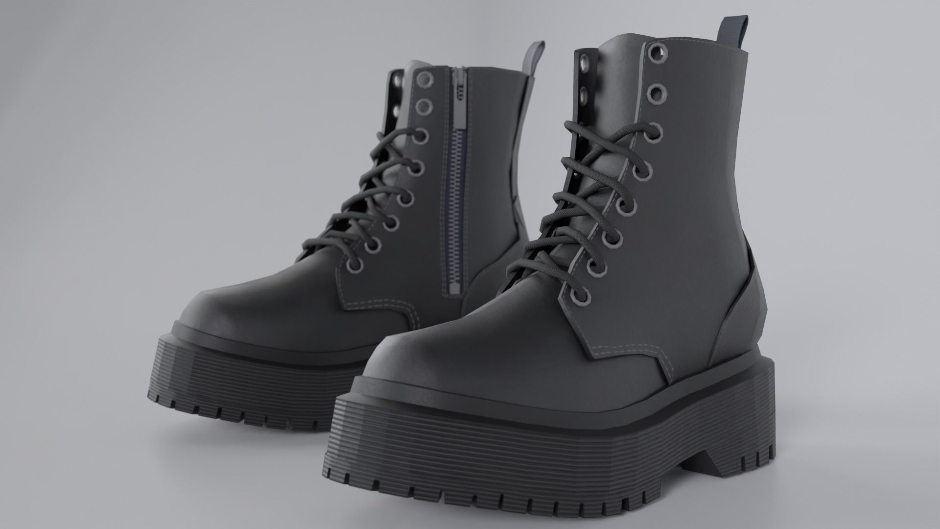 Dark Leather Boots Low-poly 3D model_1