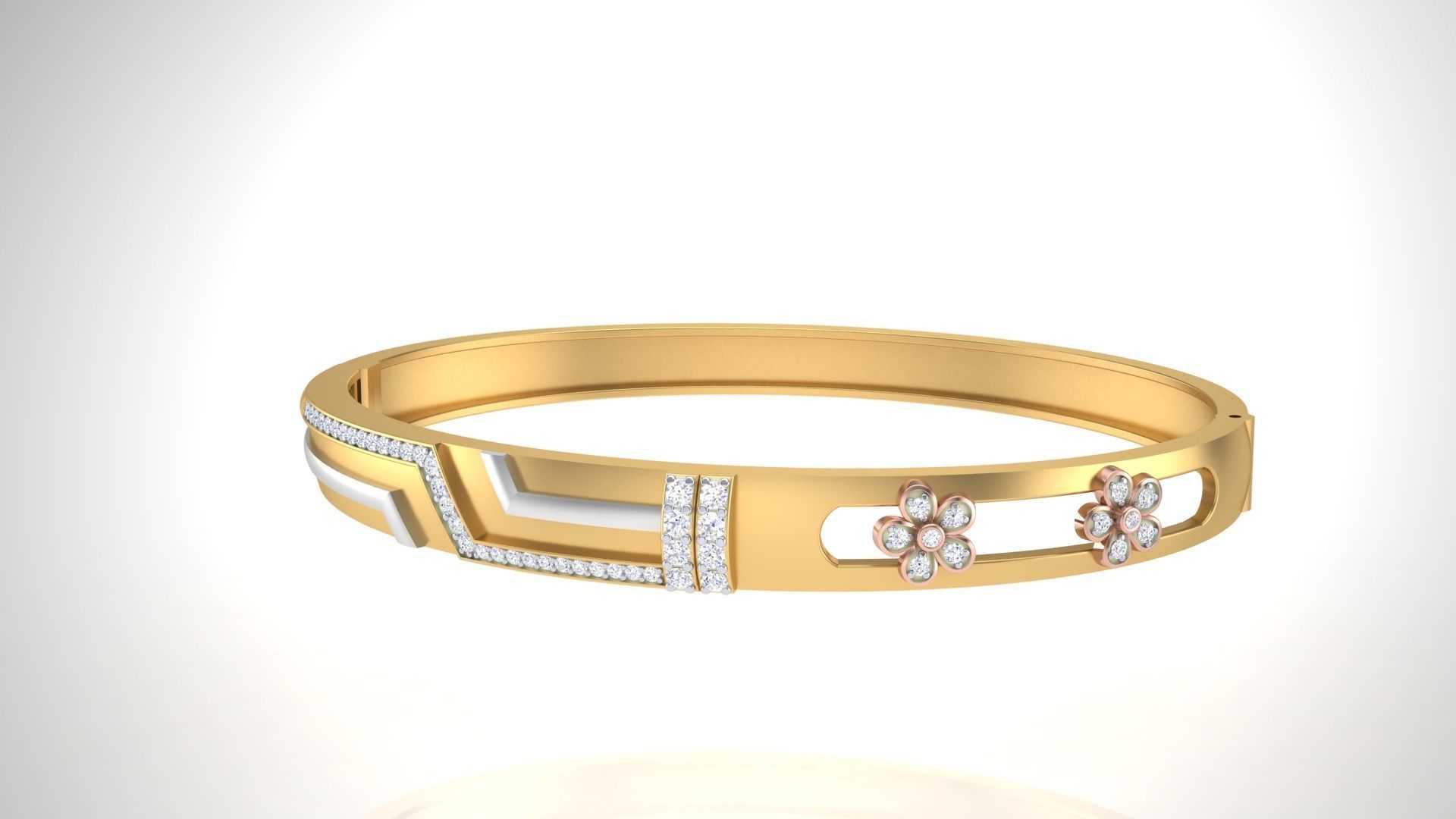 Bangles 3dm STL OBJ FBX Renders details gold bangle with diam... 3D print model_4