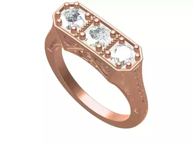3 Stone Engraving Ring For Women