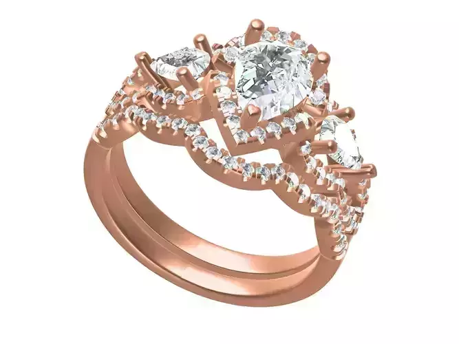 Pear Halo Criss Cross Ring With Band