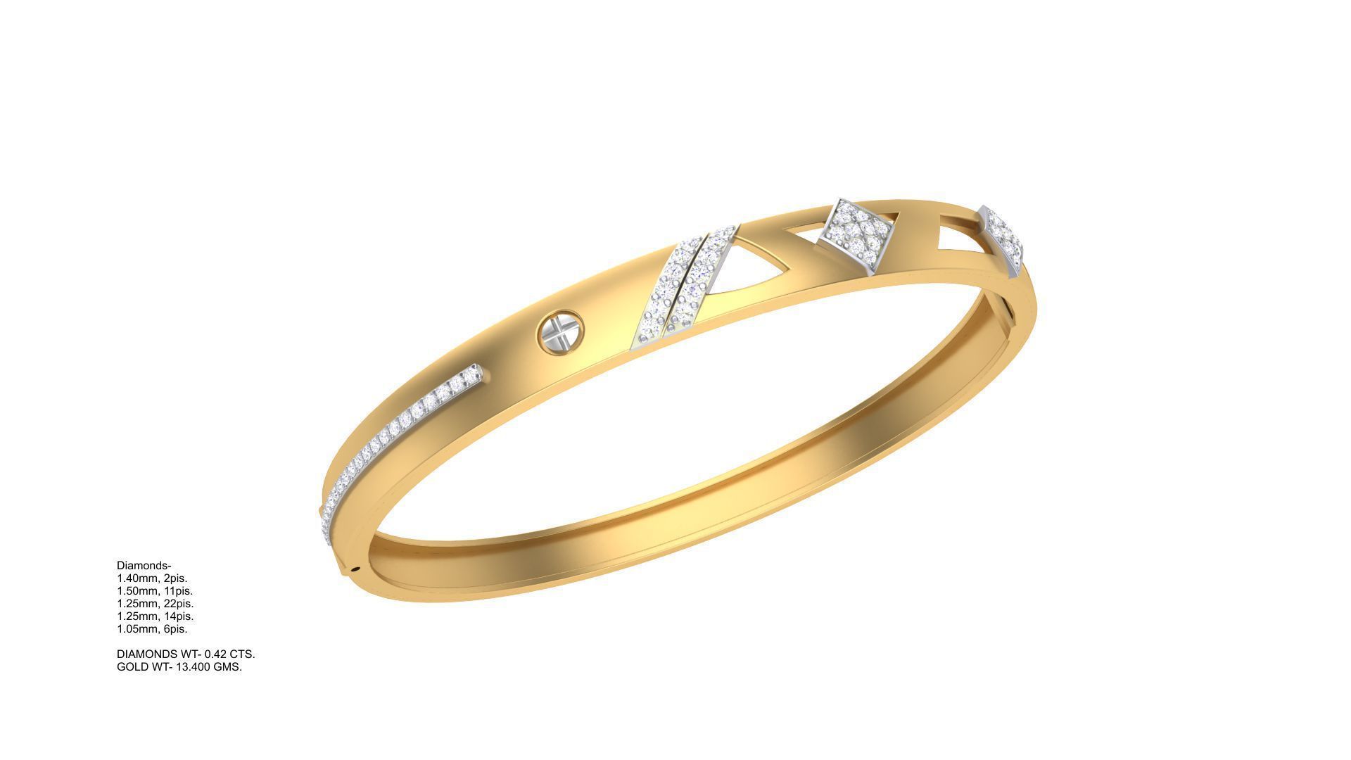 Bangles 3dm STL OBJ FBX Renders details gold bangle with diam... 3D print model_1