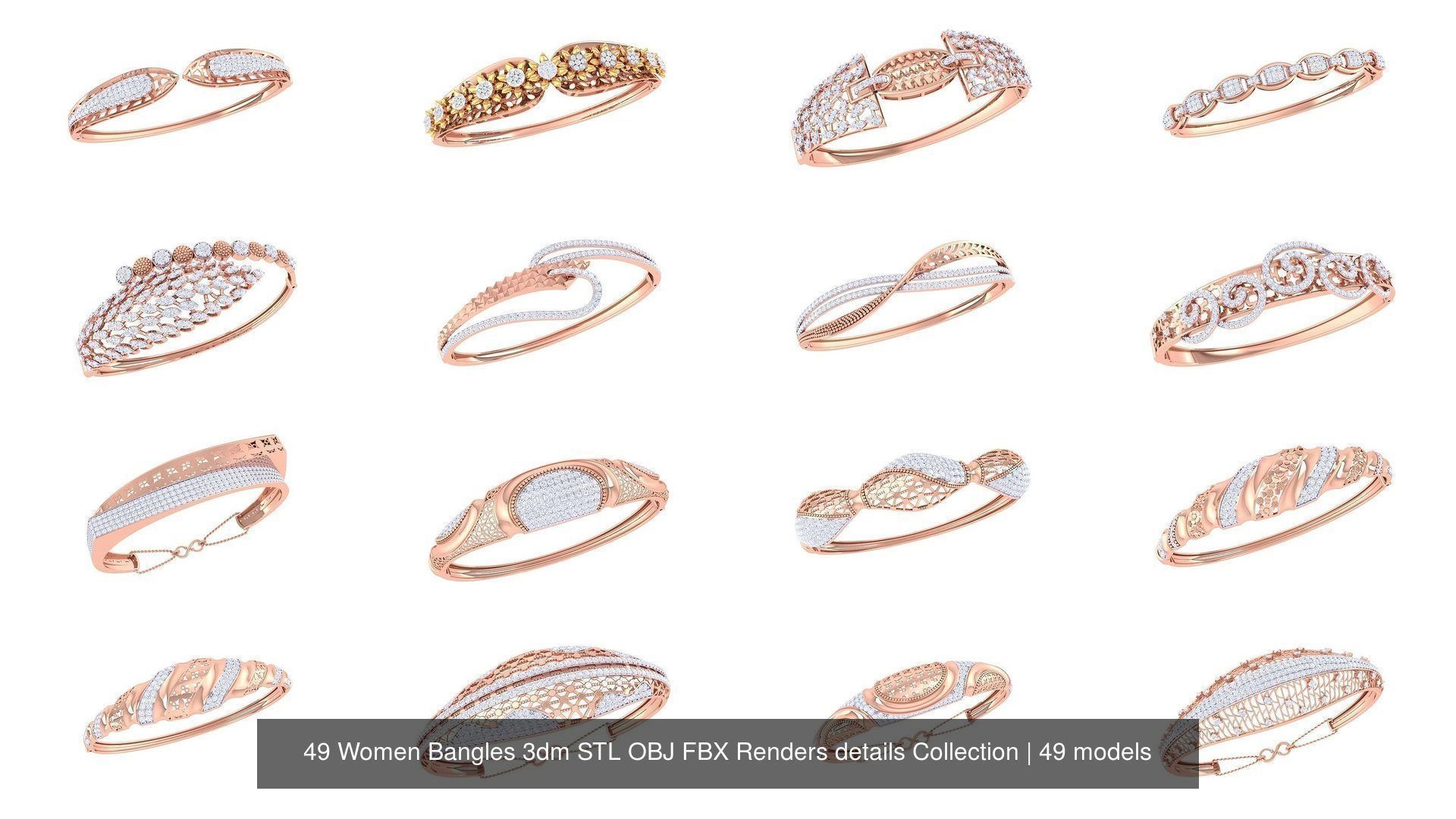 49 Women Bangles 3dm STL OBJ FBX Renders details Collection _4