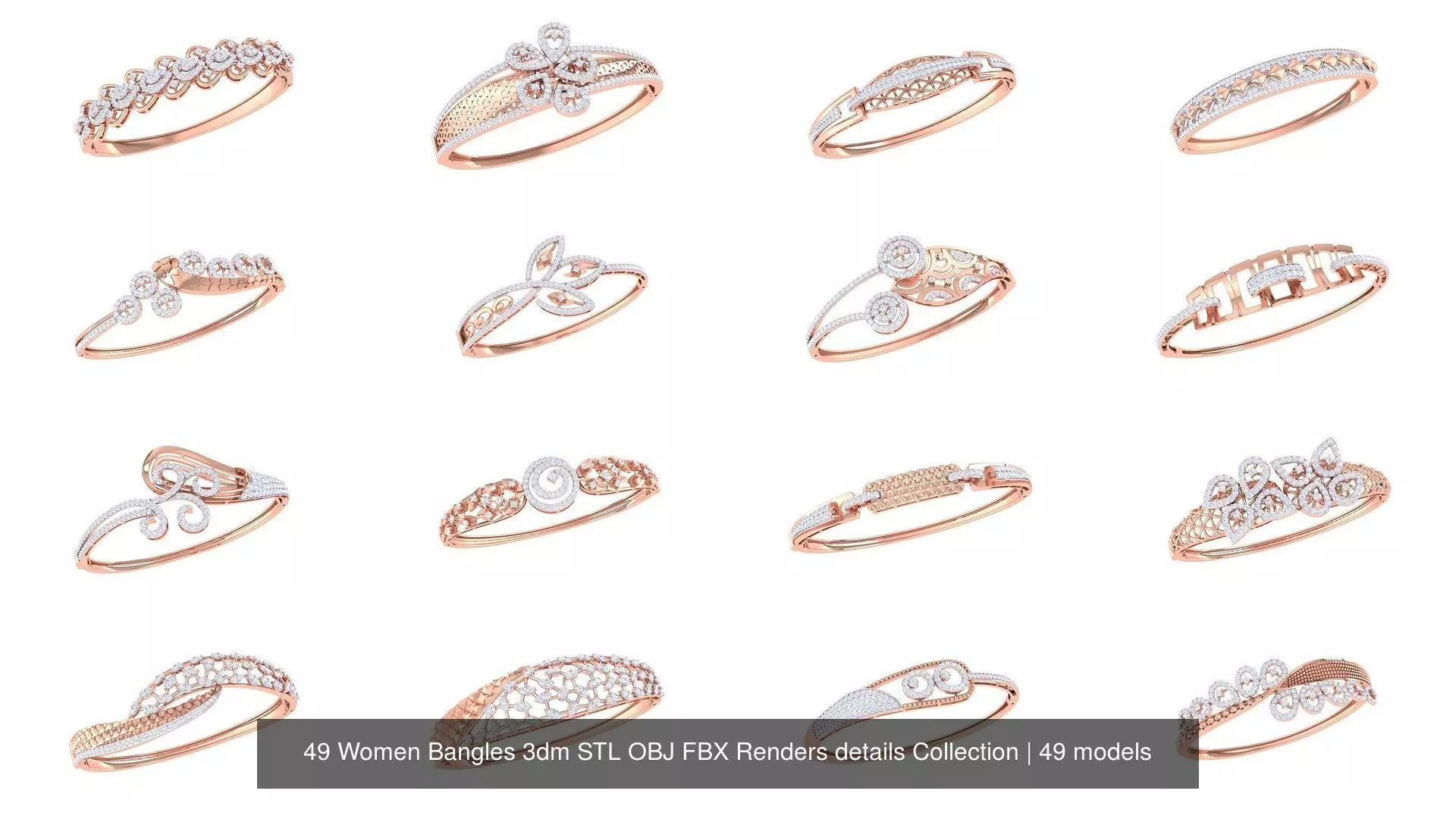 49 Women Bangles 3dm STL OBJ FBX Renders details Collection _0