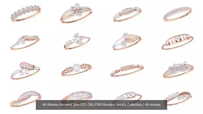49 Women Bangles 3dm STL OBJ FBX Renders details Collection