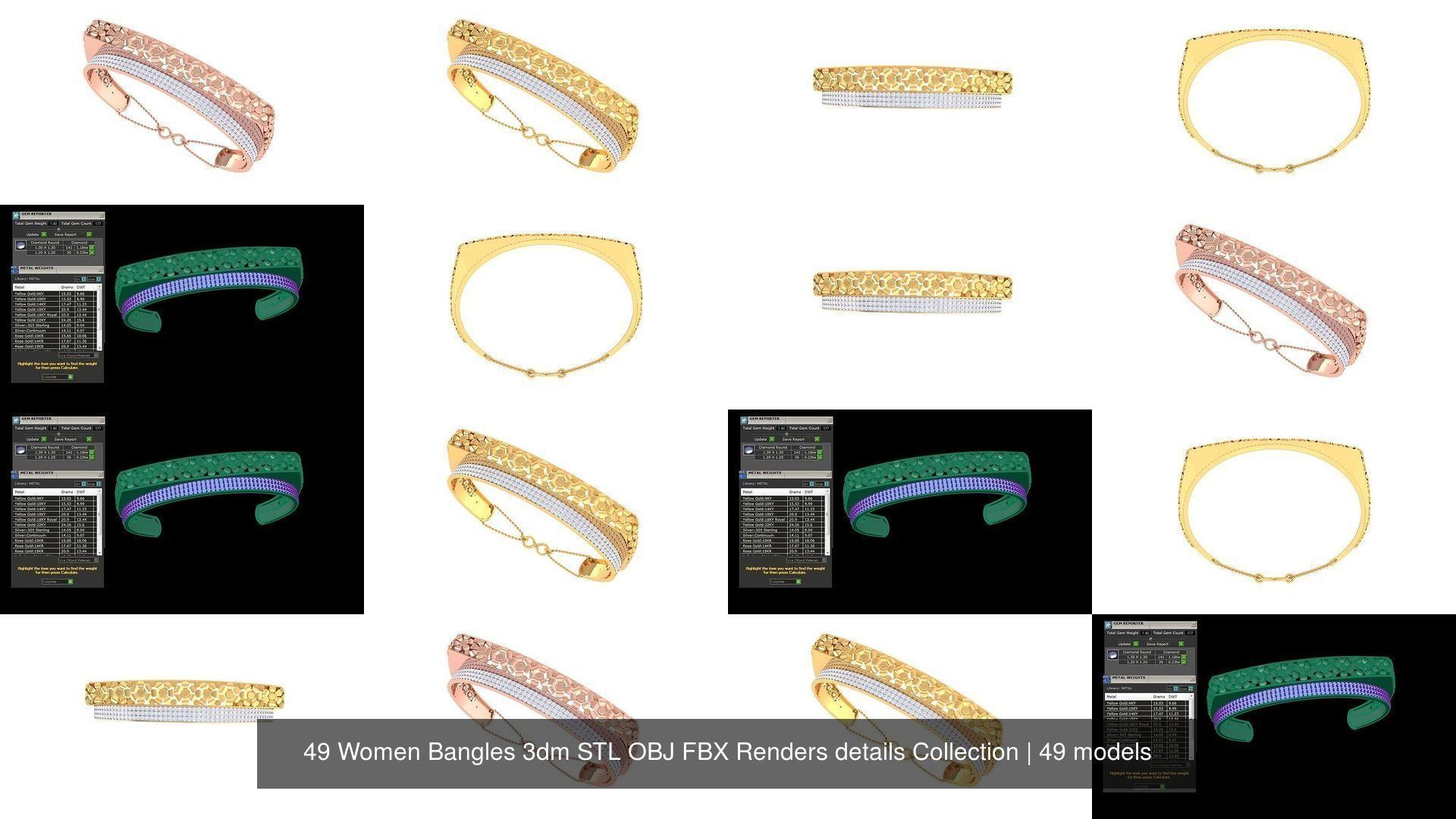 49 Women Bangles 3dm STL OBJ FBX Renders details Collection _6
