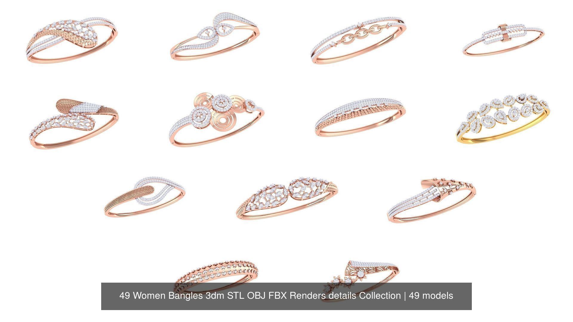 49 Women Bangles 3dm STL OBJ FBX Renders details Collection _2