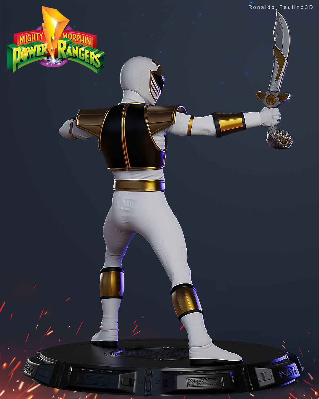 White Ranger Mighty Morphin Power 3D print model_4