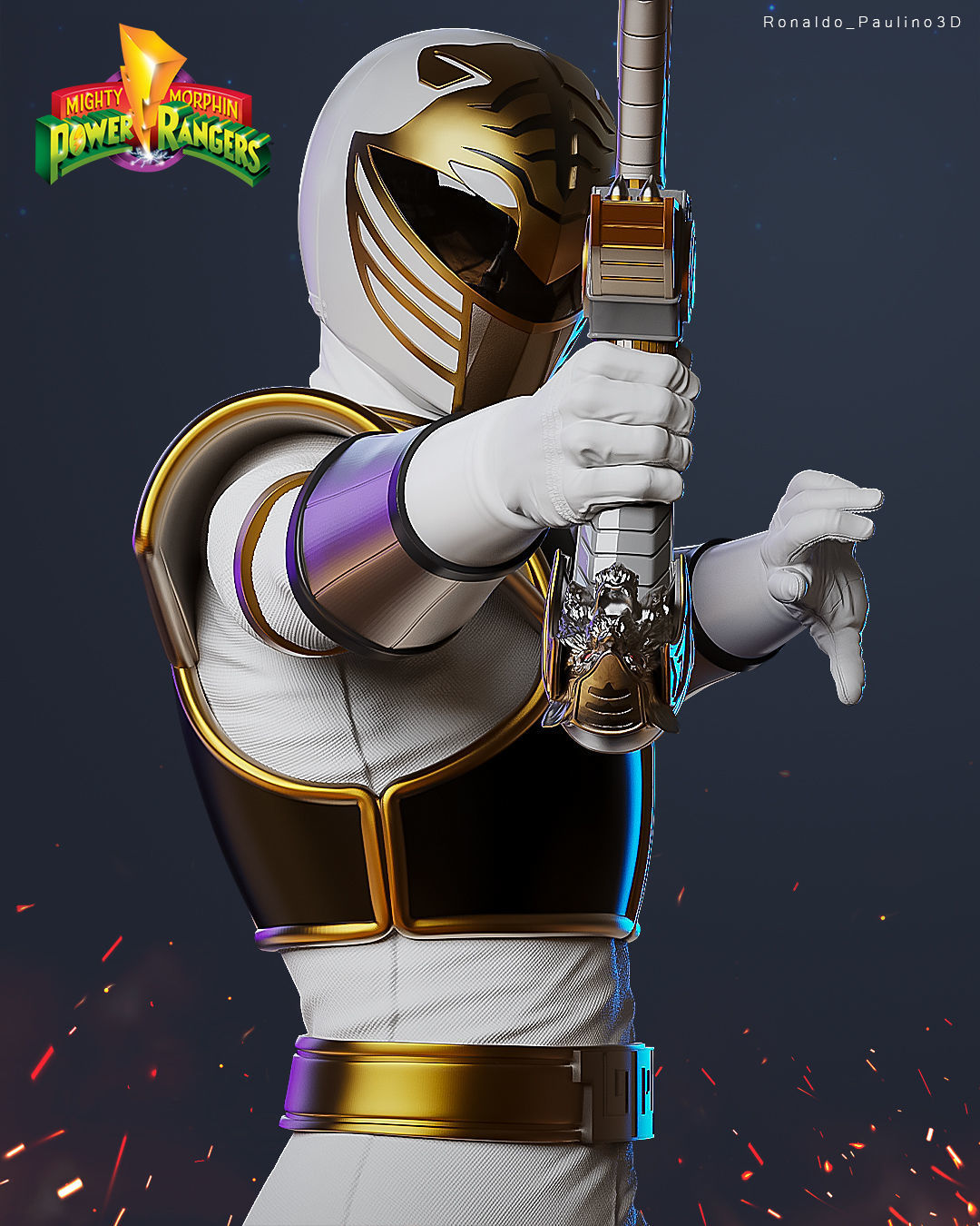 White Ranger Mighty Morphin Power 3D print model_1