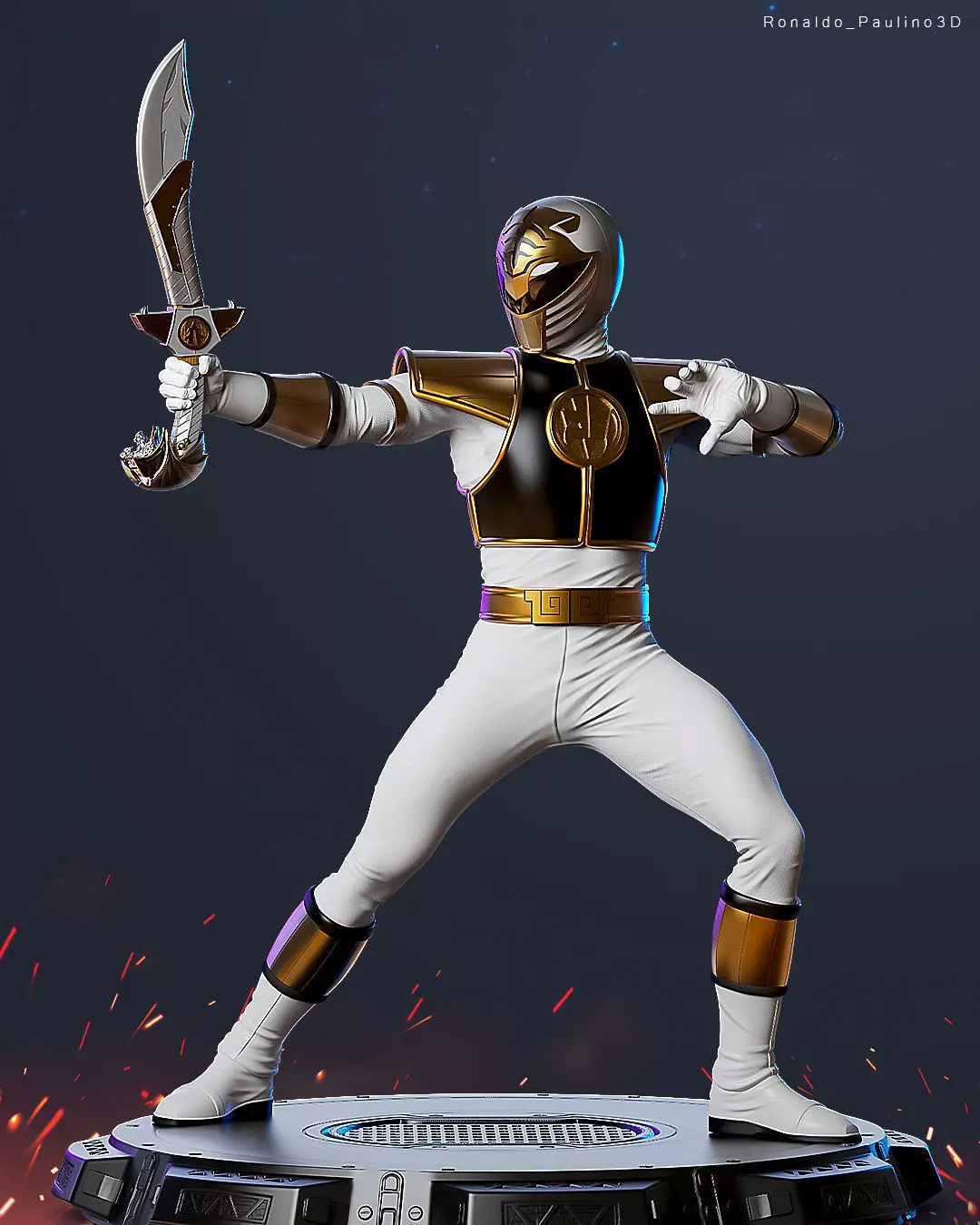 White Ranger Mighty Morphin Power 3D print model_0