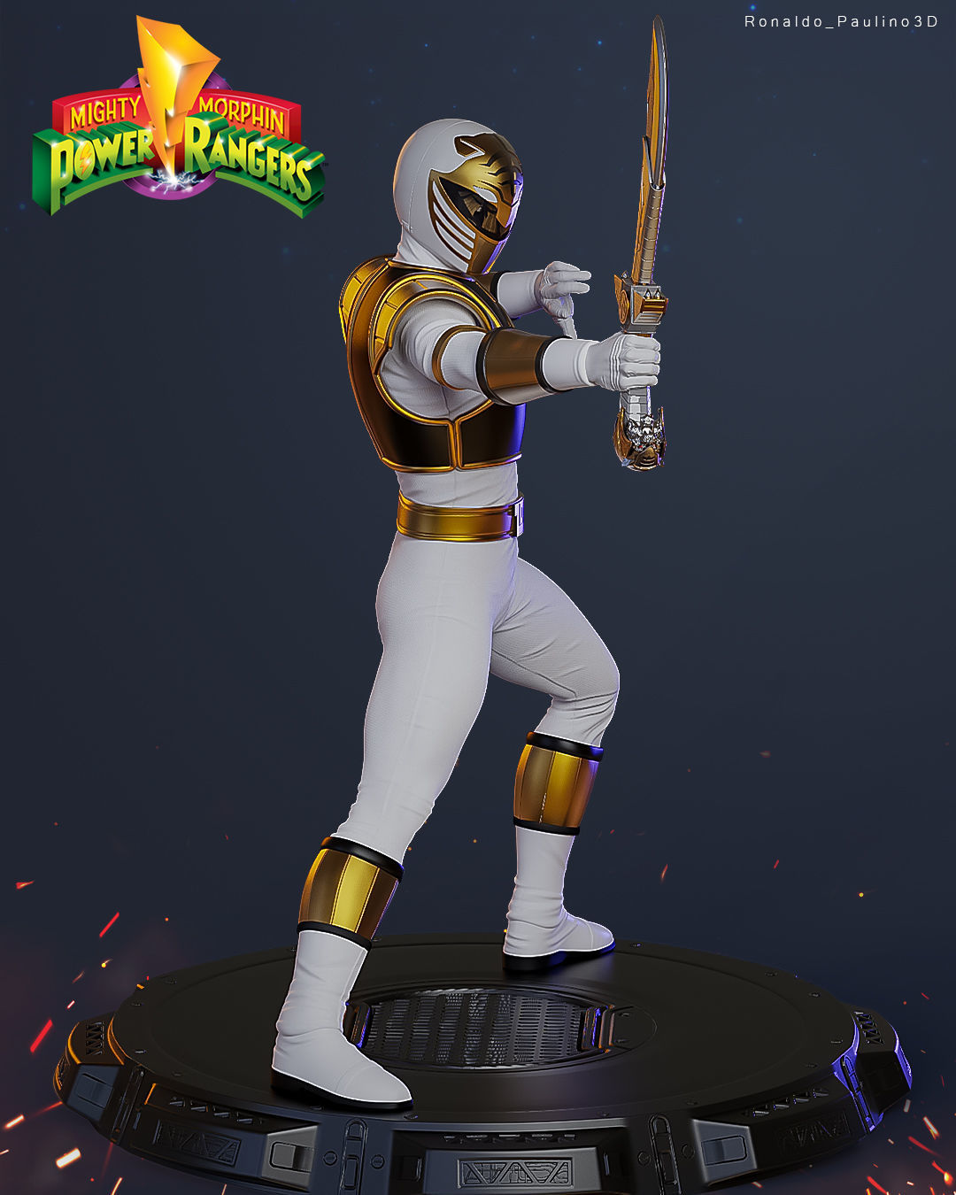 White Ranger Mighty Morphin Power 3D print model_3