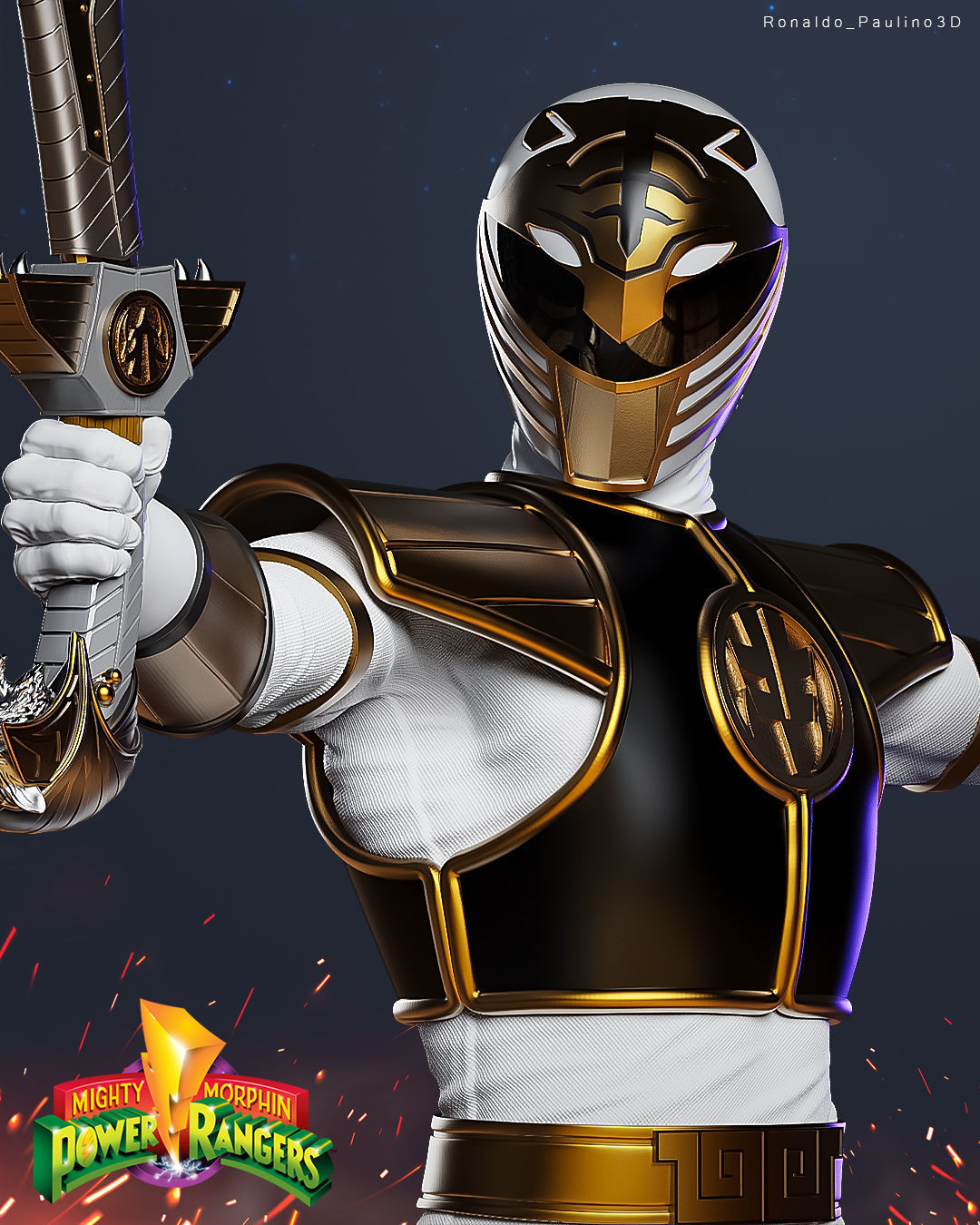 White Ranger Mighty Morphin Power 3D print model_5