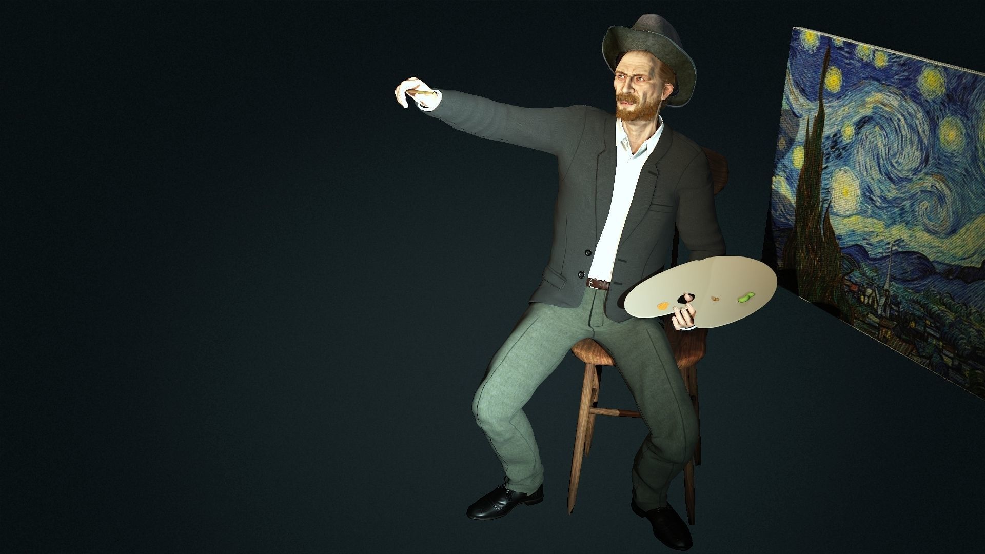 van Gogh High quality character full Rigged and Animated 3D model_6