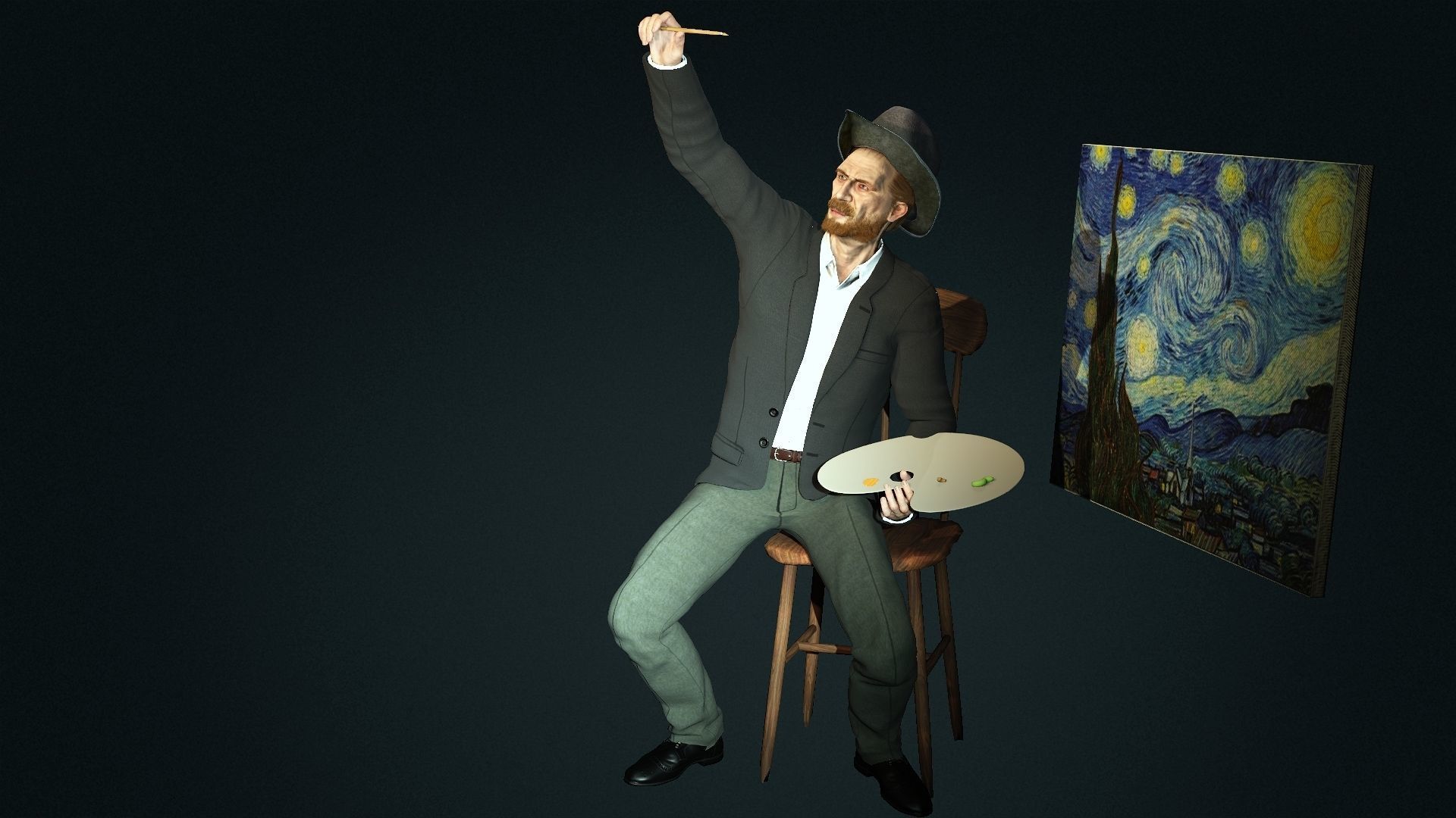 van Gogh High quality character full Rigged and Animated 3D model_7