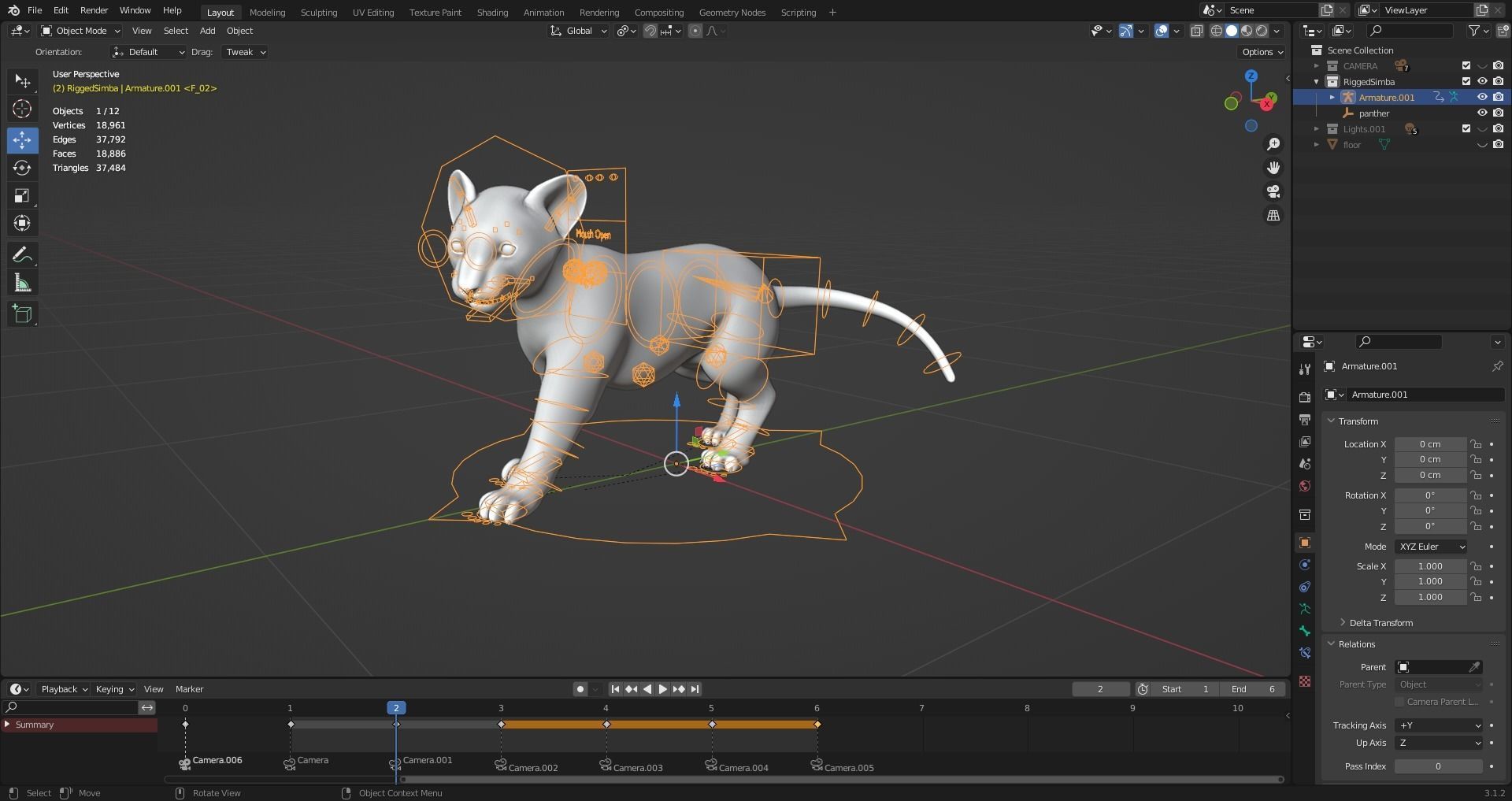 Fur White Tiger Cub Rigged in Blender Low-poly 3D model_16