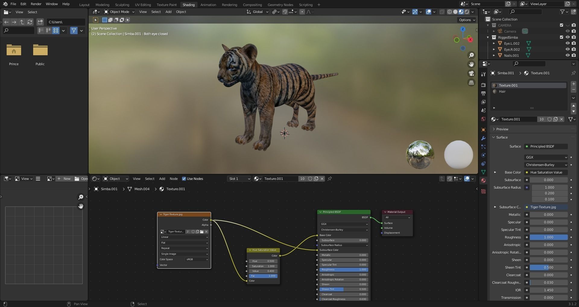 Fur White Tiger Cub Rigged in Blender Low-poly 3D model_13