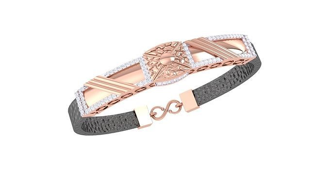 Braslet 3dm STL OBJ FBX Renders Details rose gold and leather... 3D print model