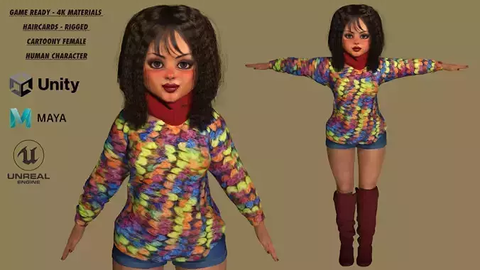 AAA 3D Cartoony Girl 02 -Realistic Stylized Game Ready Character
