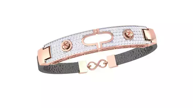 Braslet 3dm STL OBJ FBX Renders Details rose gold and diamond cuff bracelet