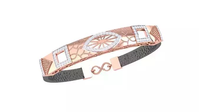 Braslet 3dm STL OBJ FBX Renders Details rose gold and leather bracelet with diamonds