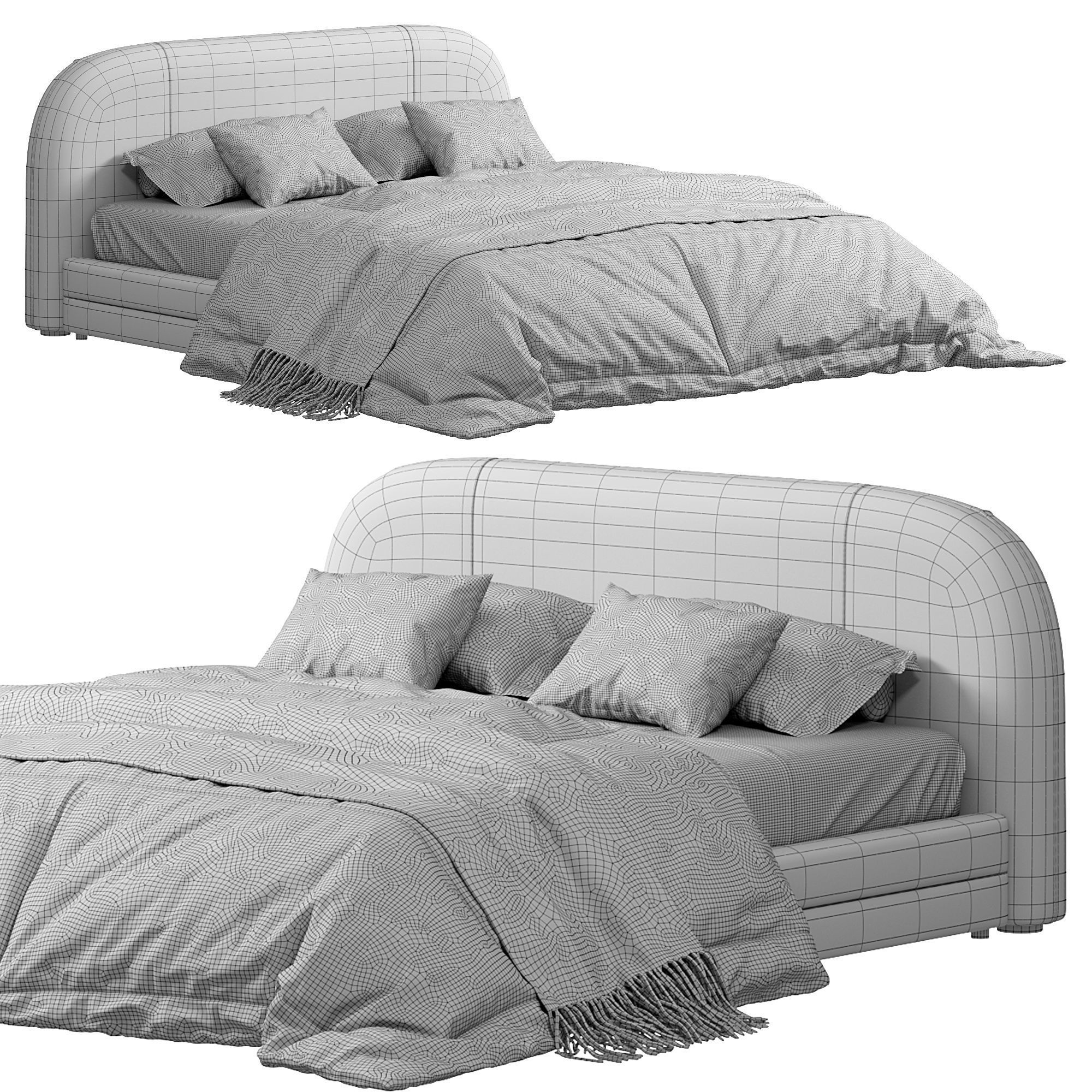 Modern King Upholstered Platform Bed Lom Profile Cloud Bed 3D model_4