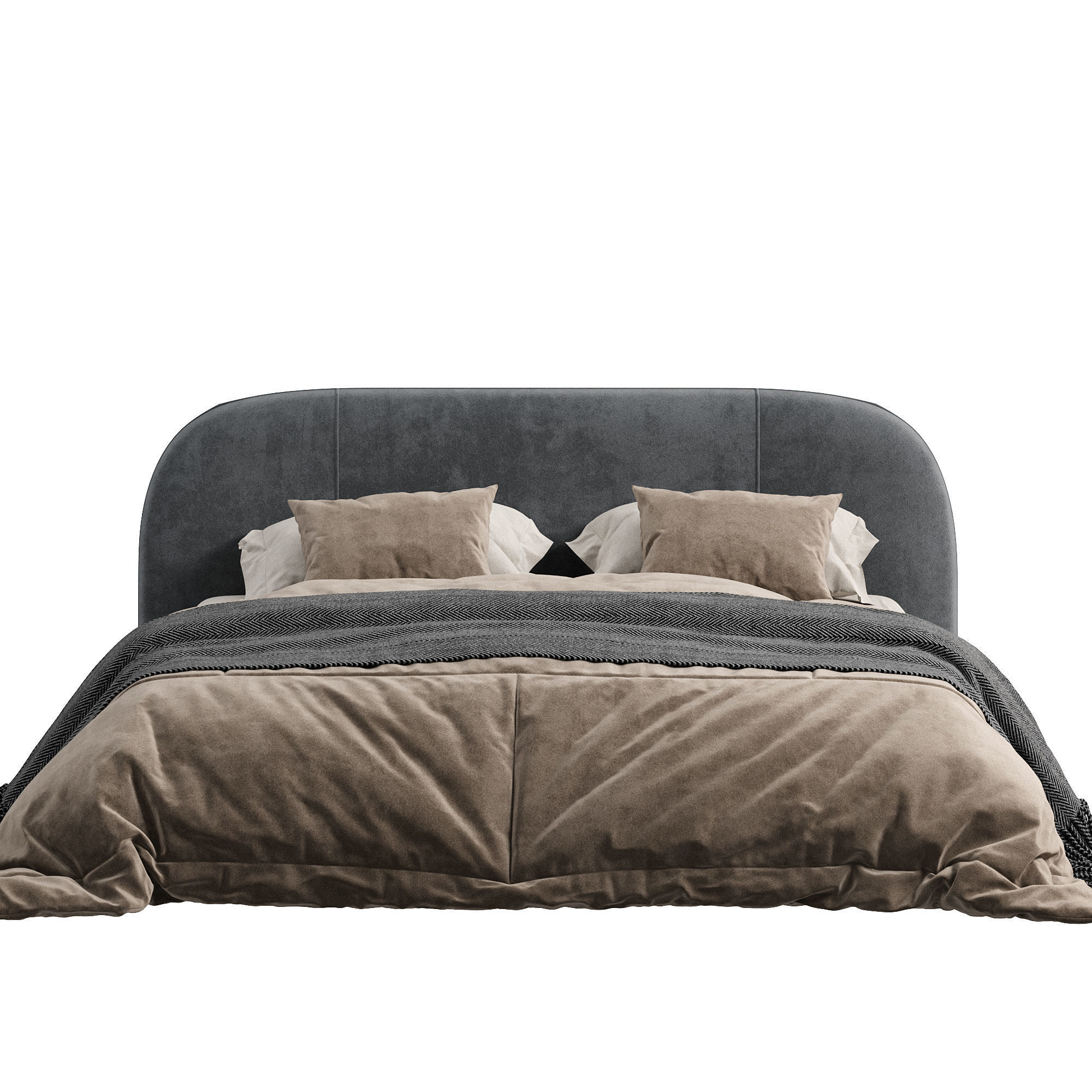 Modern King Upholstered Platform Bed Lom Profile Cloud Bed 3D model_2