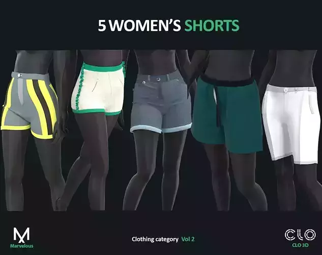 5 WOMEN SHORTS - Marvelous clo3d zprj obj fbx
