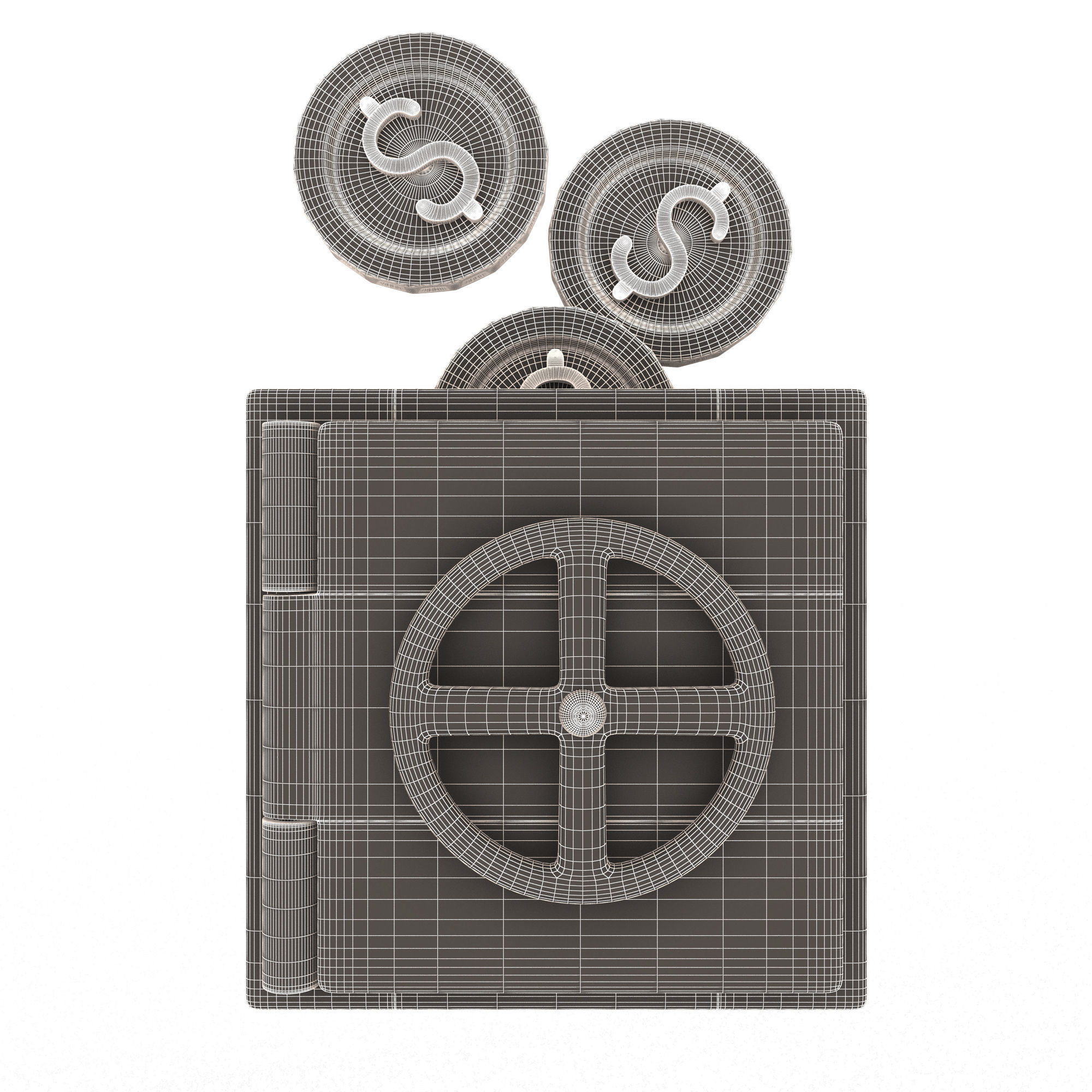 Safe Box with Golden Dollar Coins Low-poly 3D model_6