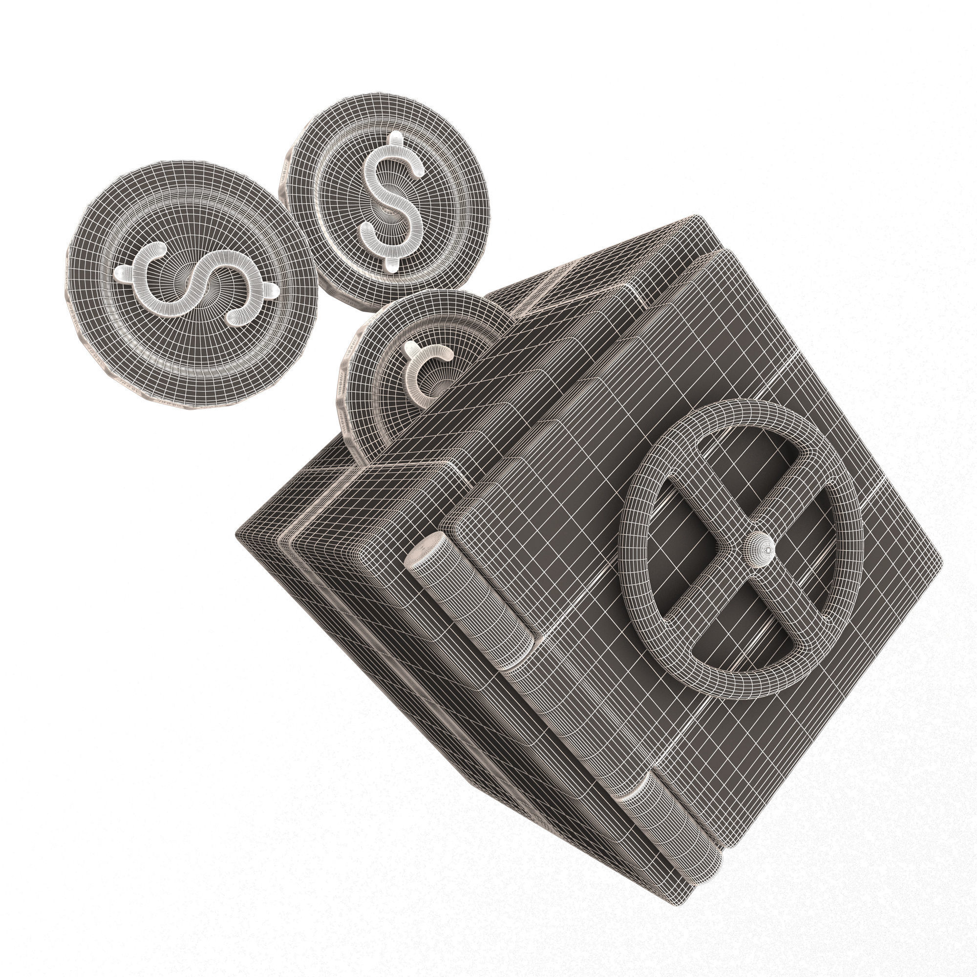 Safe Box with Golden Dollar Coins Low-poly 3D model_11
