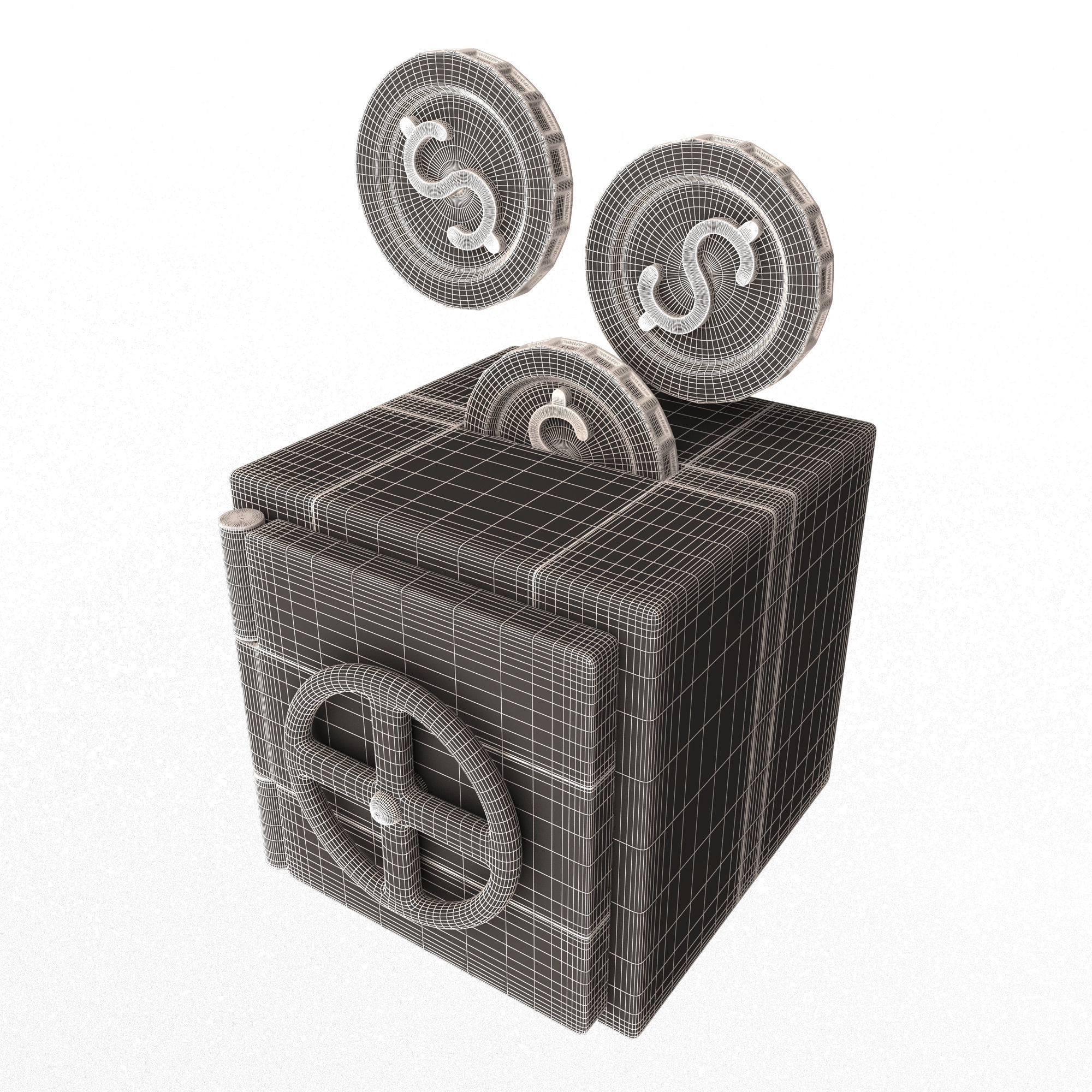 Safe Box with Golden Dollar Coins Low-poly 3D model_8