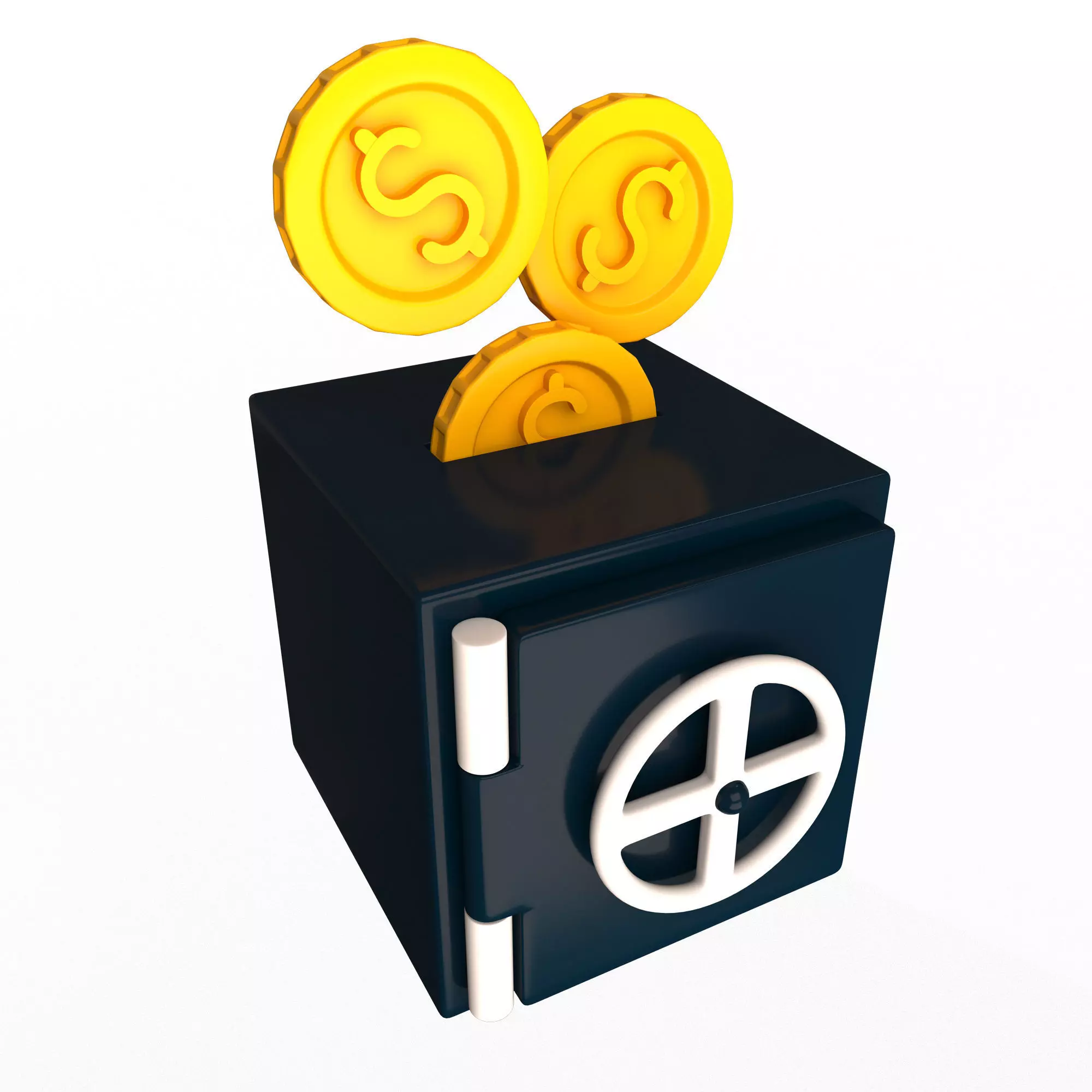 Safe Box with Golden Dollar Coins Low-poly 3D model_0