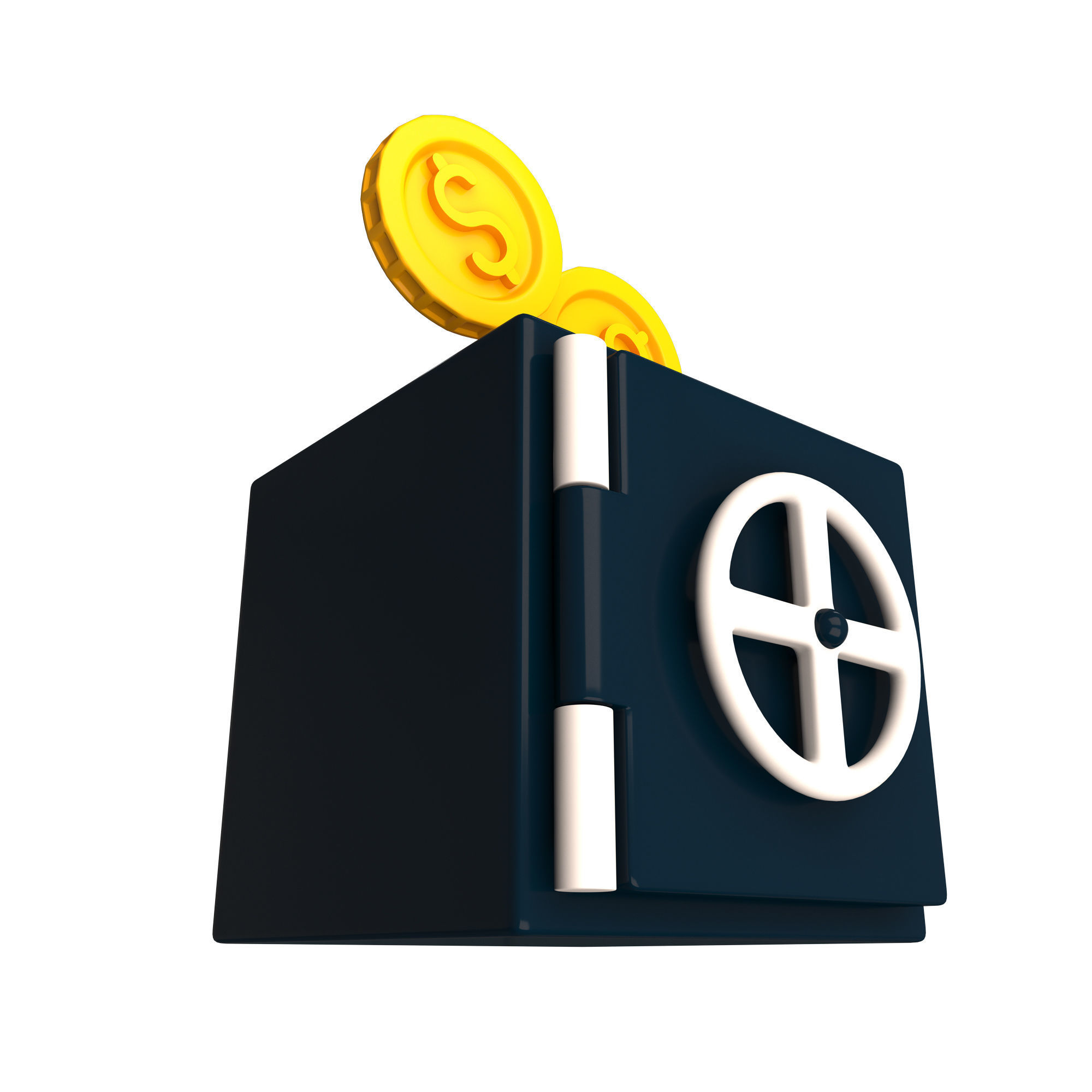 Safe Box with Golden Dollar Coins Low-poly 3D model_2