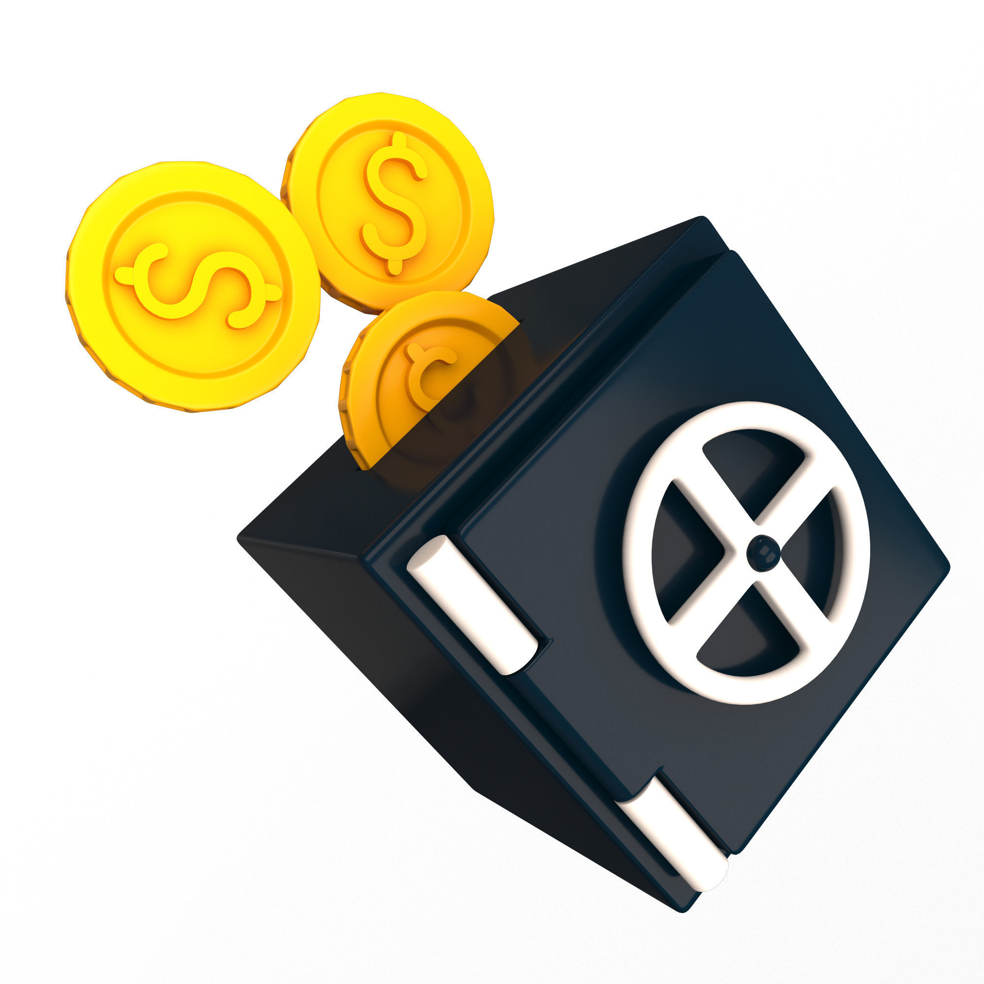 Safe Box with Golden Dollar Coins Low-poly 3D model_4