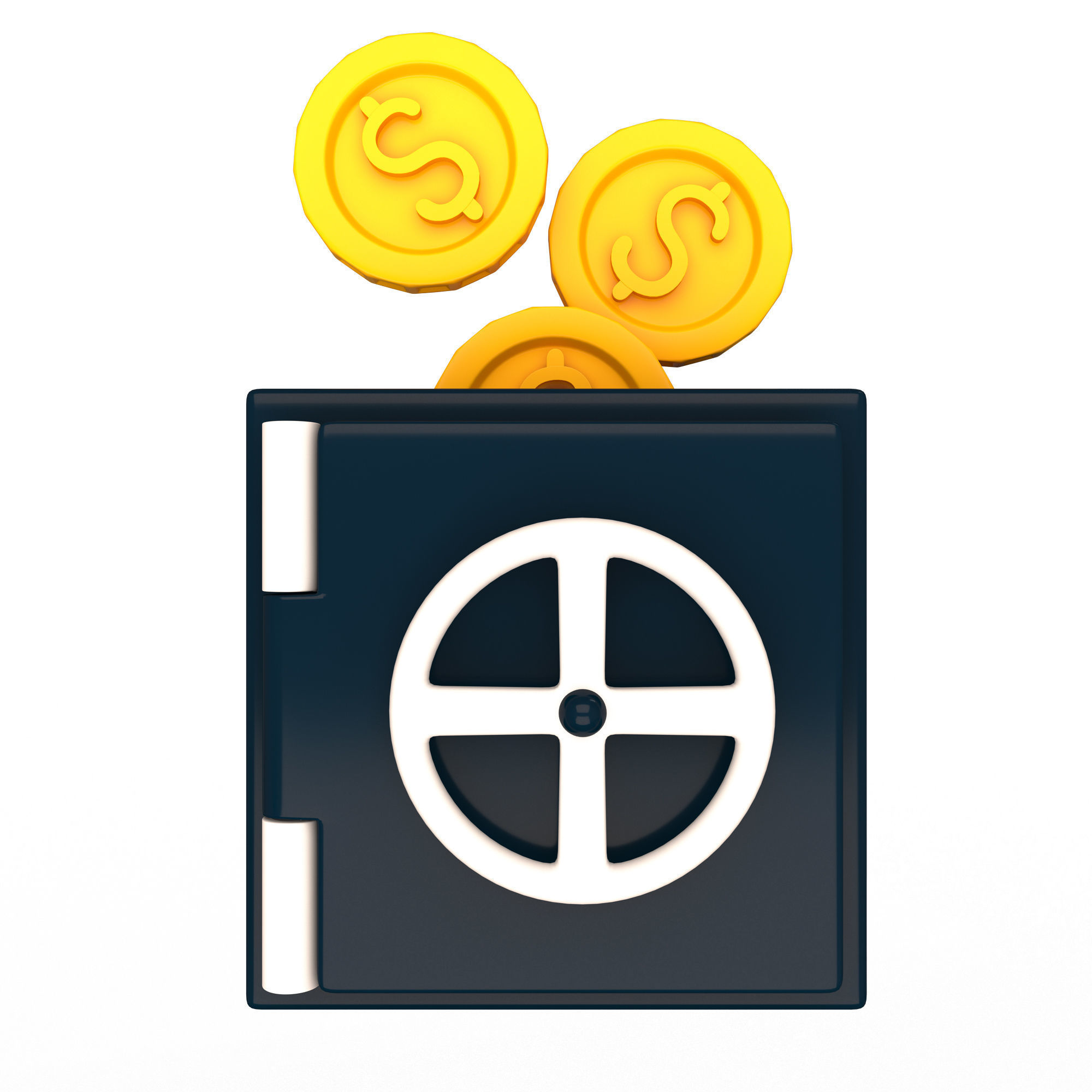 Safe Box with Golden Dollar Coins Low-poly 3D model_5
