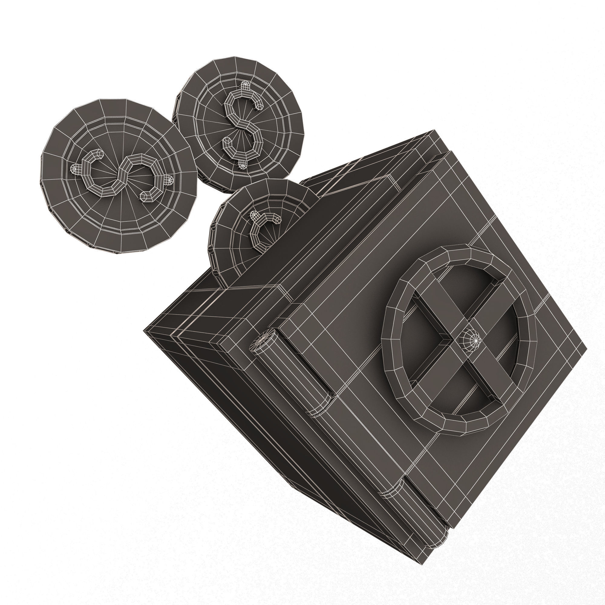 Safe Box with Golden Dollar Coins Low-poly 3D model_17