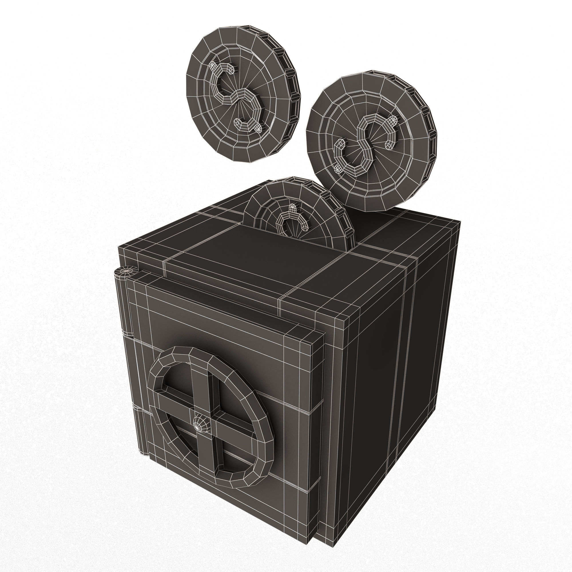 Safe Box with Golden Dollar Coins Low-poly 3D model_14