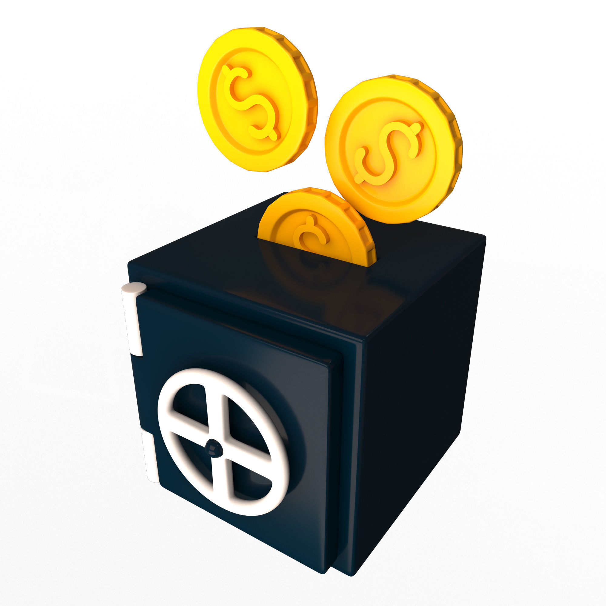 Safe Box with Golden Dollar Coins Low-poly 3D model_1
