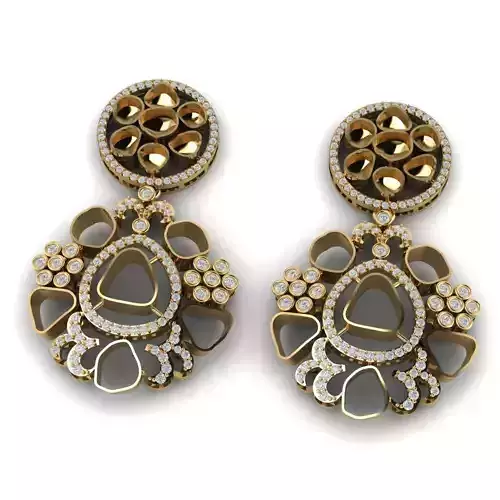 uncut diamond polki earrings 3D print model