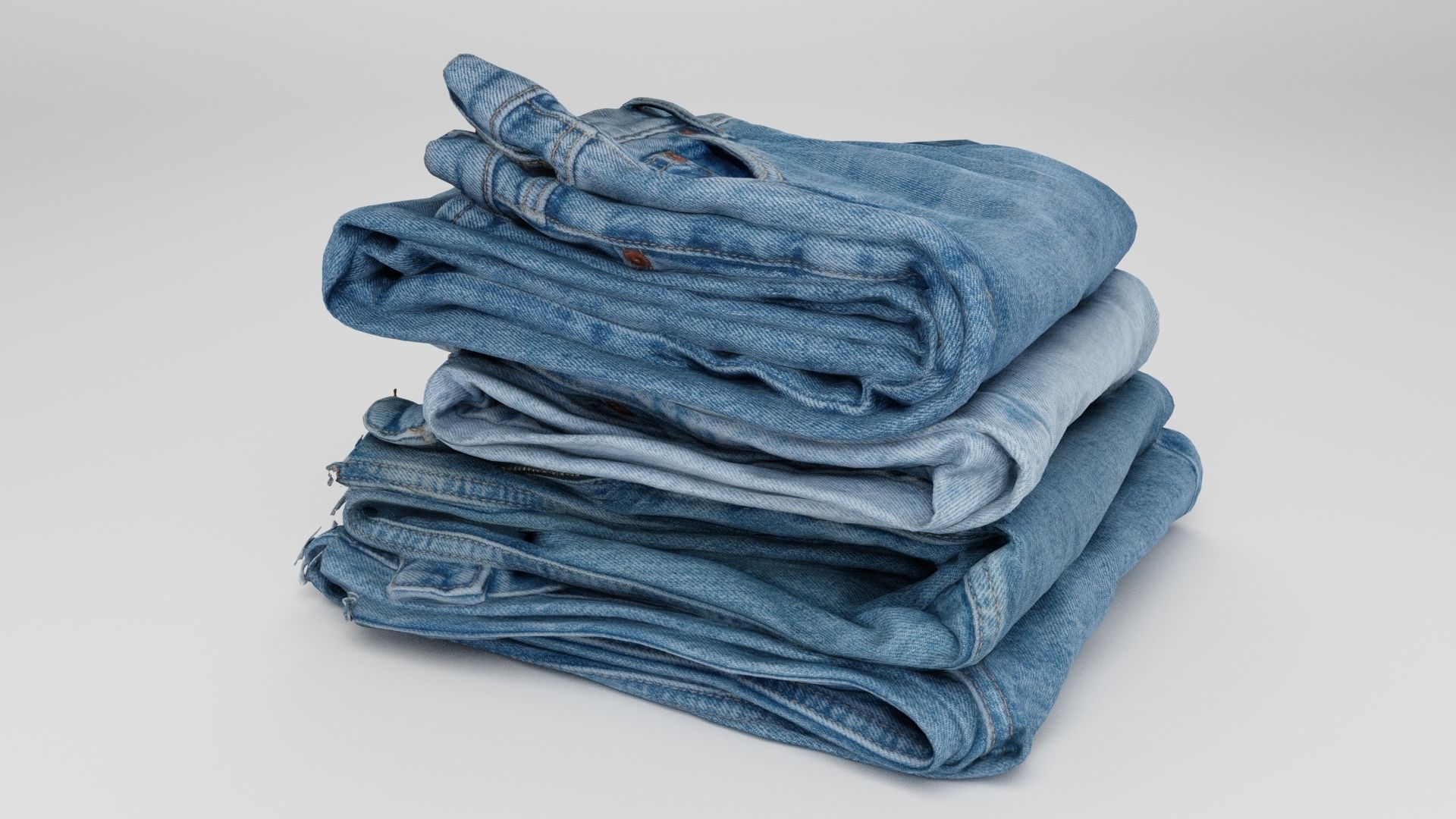 Pile or stock of folded blue jeans pants for wardrobe 3D model_3