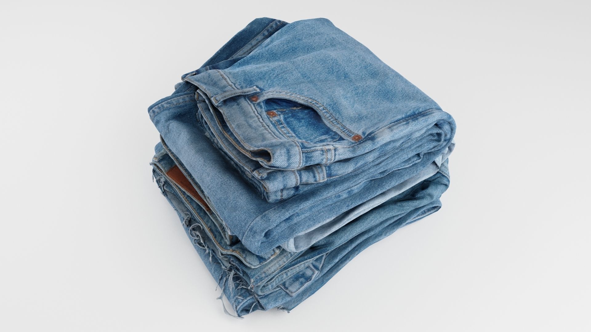 Pile or stock of folded blue jeans pants for wardrobe 3D model_2