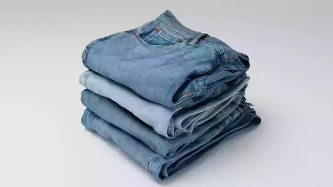 Pile or stock of folded blue jeans pants for wardrobe 3D model